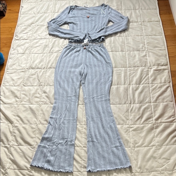 Pink Rose Periwinkle Ribbed Pajamas - Picture 1 of 3